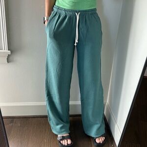 perfectwhitetee Teal Green Wide-Leg Drawstring Track Pants